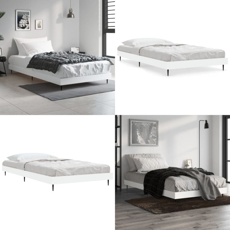 Bettgestell Weiß 100x200 cm Holzwerkstoff - Holzbettfassungen - Doppelbett Gestell - Weißes Bett - Lattenrost Bett - Bettgestell Günstig - Home &