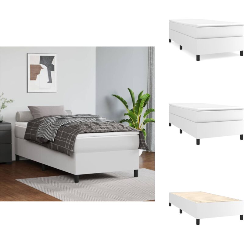 Bettgestell Weiß 100x200 cm Kunstleder - Bettes Gestell - Schlafzimmer Möbel - Weißes Bett - Kunstleder Bett - Doppelbett