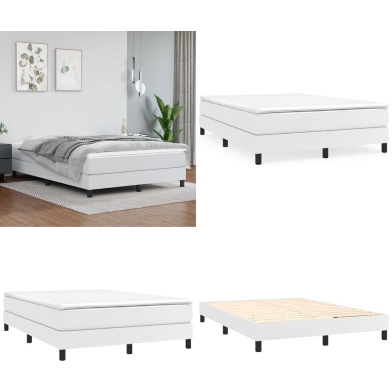 Bettgestell Weiß 140x190 cm Kunstleder - Bettes Gestell - Schlafzimmer Möbel - Doppelbett - Kunstleder Bett - Weißes Bett - Home & Living