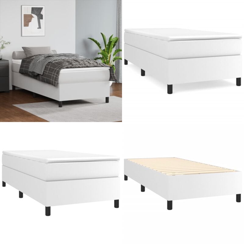 Bettgestell Weiß 90x190 cm Kunstleder - Bettes Gestell - Schlafzimmer Möbel - Weißes Bett - Kunstleder Bett - Single Bett - Home & Living