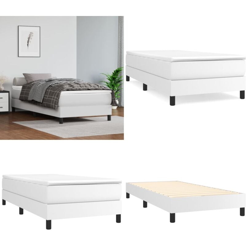 Bettgestell Weiß 90x200 cm Kunstleder - Bettes Gestell - Schlafzimmer Möbel - Weißes Bett - Kunstleder Bett - Doppelbett - Home & Living