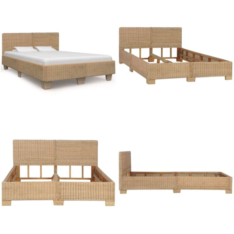 Bettrahmen Rattan Handgeflochten 140x200 cm - Rattan Bett - Holz Bett - Massivholzbette - Doppelbett - Schlafzimmereinrichtung - Home & Living