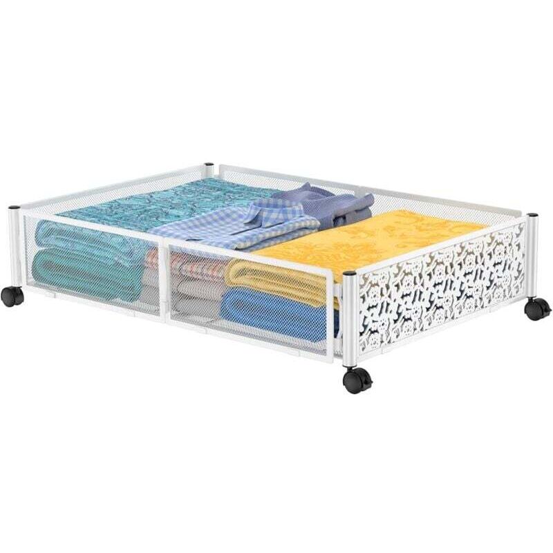 Bettschublade – Aufbewahrungsboxen unter dem Bett, Schuhablage, werkzeuglose Montage, Schublade unter dem Bett für Kleidung, Decken (weiß)