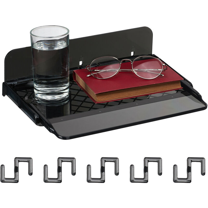 Betttisch, Bett & Hochbett, zum Kleben, ausziehbar, hbt 8,5 x 30 x 22 cm, Mini-Nachttisch, Kunststoff, schwarz - Relaxdays