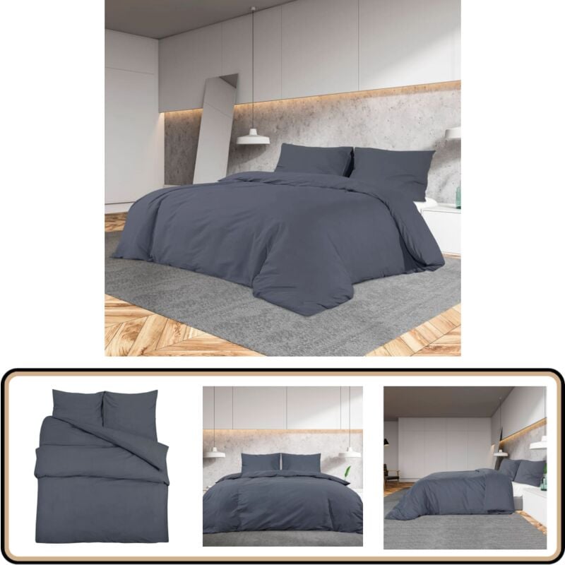 Bettwäsche-Set Anthrazit 260x240 cm Baumwolle - Bettenwäsche - Baumwollbettwäsche - Anthrazit Bettwäsche - Doppelbett Bettwäsche - Zimmer Dekoration