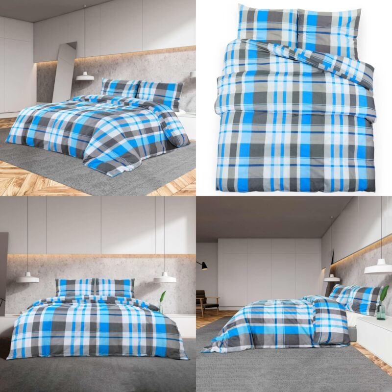Bettwäsche-Set Blau und Grau 200x200 cm Baumwolle - Bettsachen - Bettwäsche - Baumwollbettwäsche - Duftfreie Bettwäsche - Blau Grau - Home & Living