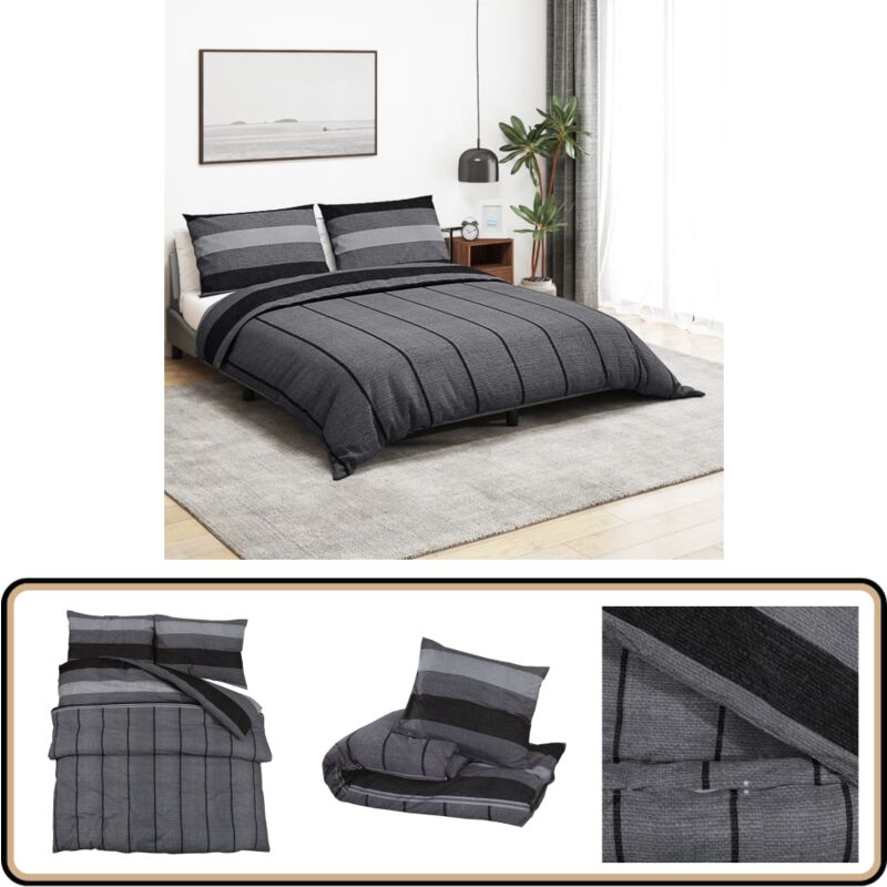 Bettwäsche-Set Dunkelgrau 200x220 cm Baumwolle - Bettenwäsche - Baumwollbettwäsche - Dunkelgraue Bettwäsche - Doppelbett Bettwäsche - Bettwäsche Set