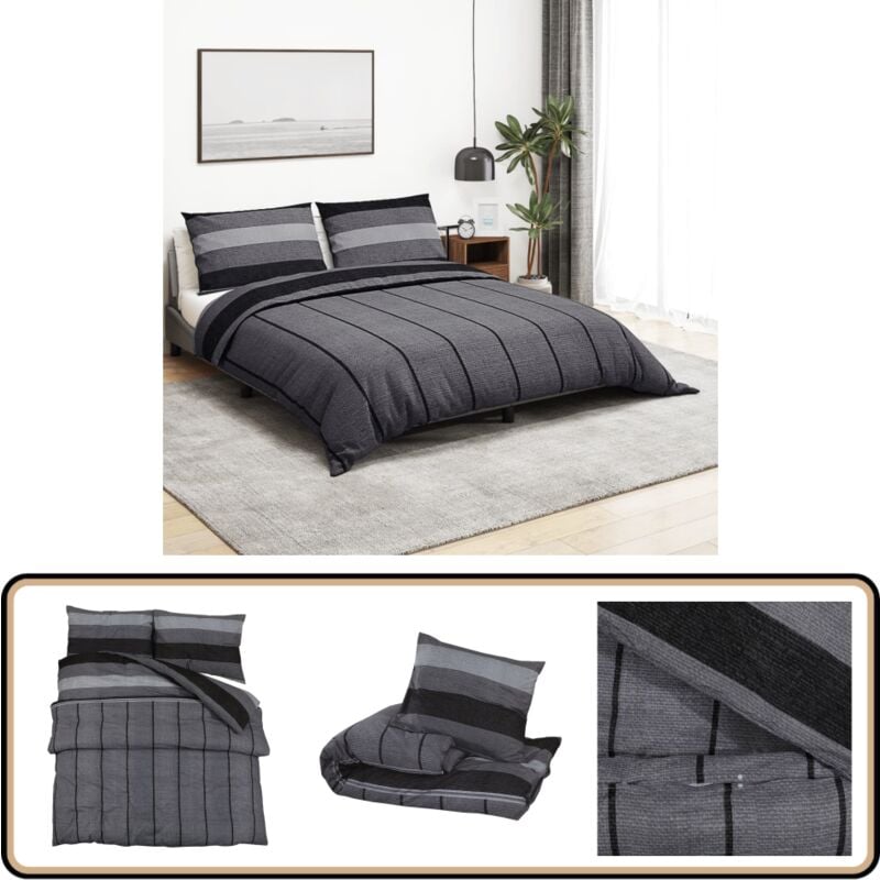 Bettwäsche-Set Dunkelgrau 220x240 cm Baumwolle - Bettenwäsche - Baumwollbettwäsche - Dunkelgraue Bettwäsche - Doppelbett Bettwäsche - Bettwäsche Set