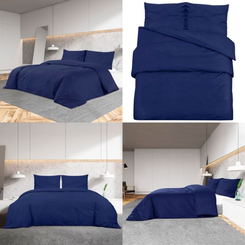Bettwäsche-Set Marineblau 260x220 cm Leichte Mikrofaser - Bettsachen - Bettwäsche - Mikrofaserbettwäsche - Blau Bettwäsche - Doppelbett Bettwäsche