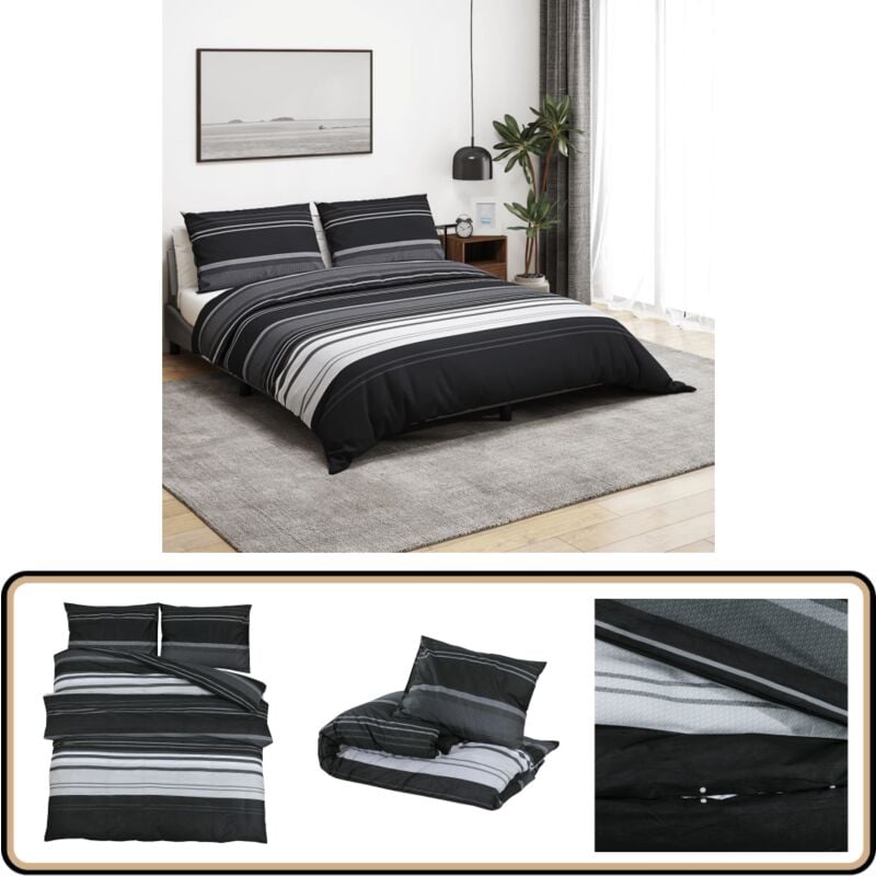 Bettwäsche-Set Schwarz und Weiß 260x240 cm Baumwolle - Bettsachen - Bettwäsche - Baumwollbettwäsche - Schwarzweiß Bettwäsche - Doppelbett Bettwäsche