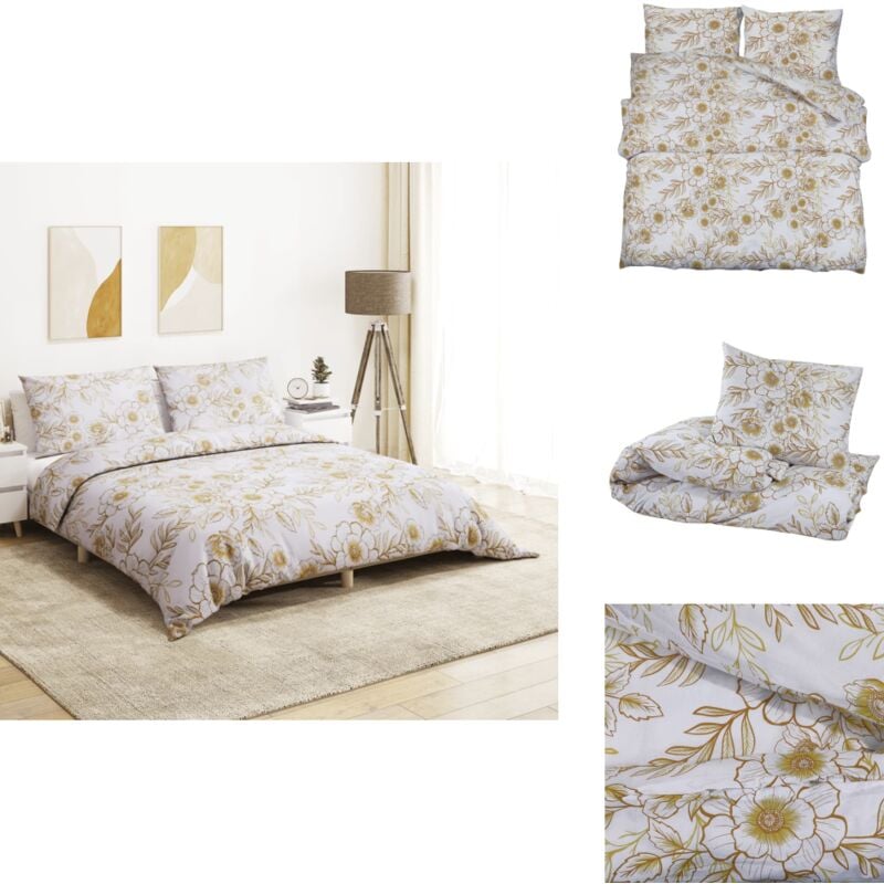 Bettwäsche-Set Weiß und Braun 220x240 cm Baumwolle - Bettsachen - Bettwäsche - Baumwollbettwäsche - Weißes Bettwäsche - Braunes Bettwäsche