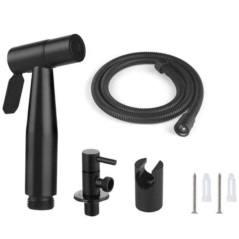 Spruzzatore per bidet in acciaio inossidabile, kit spruzzatore per bidet, spruzzatore per rubinetto, spruzzatore per WC (nero)