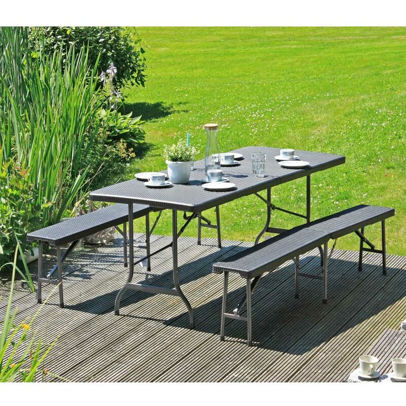 Lomadox - Bierzeltgarnitur klappbar in Rattan Optik GARDA-120 in schwarz