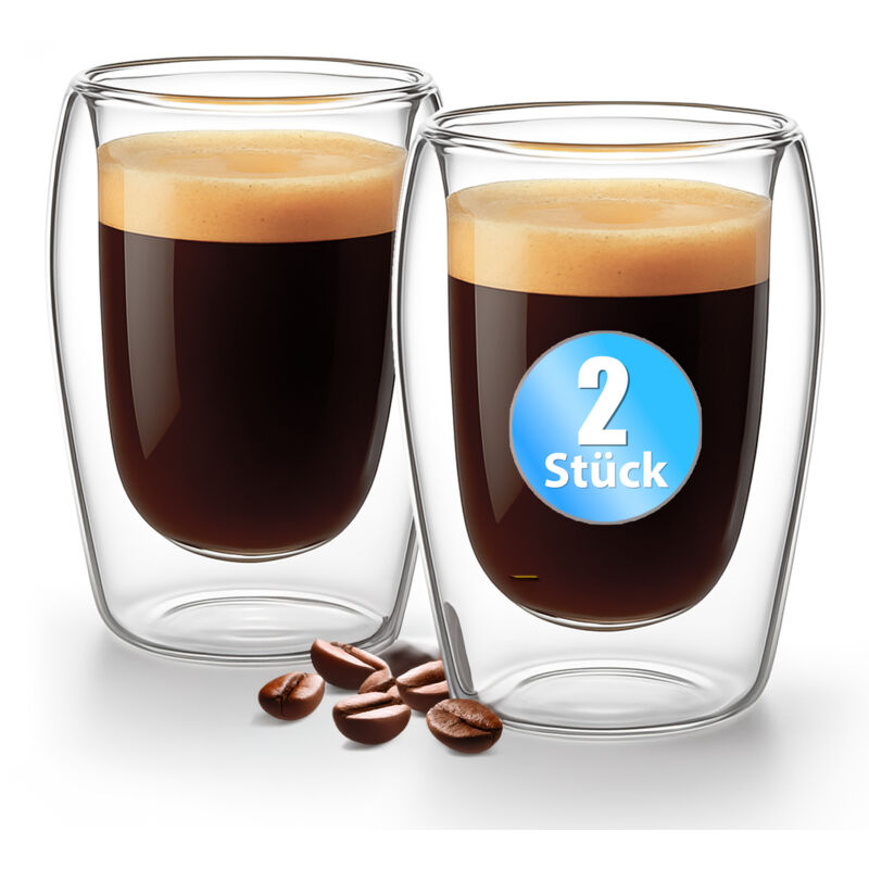 BigDean 2 Stück doppelwandige Espresso Gläser 80 ml in Gastro-Qualität - hochwertiges Espresso Glas Espressotassen Glas Set in Geschenkverpackung