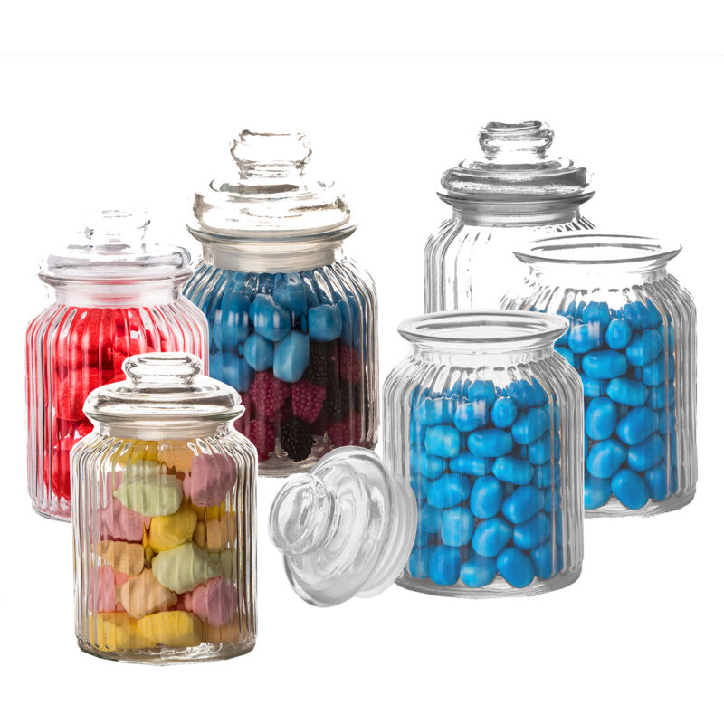 BigDean 6x Bonbongläser Bonboniere 1 Liter - Mit Deckel - Für Süßigkeiten, Kekse, Kräuter & Gewürze - Vintage Vorratsgläser - Die idealen Helfer für