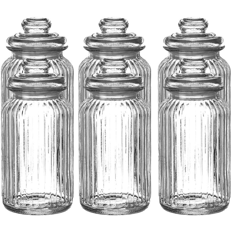 BigDean 6x Bonbongläser Bonboniere 1,3 Liter - Mit Deckel - Für Süßigkeiten, Kekse, Kräuter & Gewürze - Vintage Vorratsgläser - Die idealen Helfer