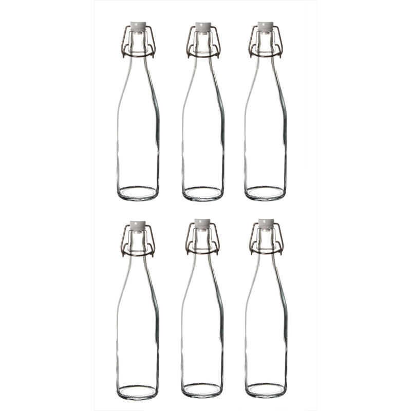 BigDean 6x Glasflaschen mit Bügelverschluss 500 ml - Draht-Bügelflasche zum Ansetzen von Ölen, Alkohol, Likören, Säften - Luftdicht - Made in Germany