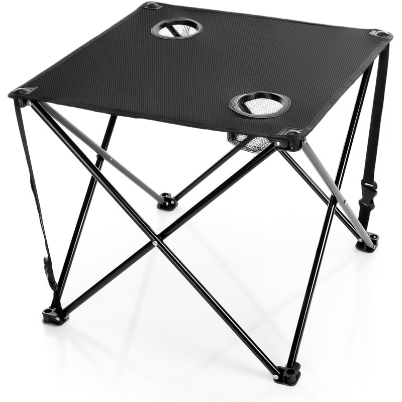 BigDean Campingtisch faltbar mit 2 Getränkehaltern Schwarz belastbar bis 30 kg – tragbarer & ultraleichter Tisch ideal für Camping, Garten, Festival
