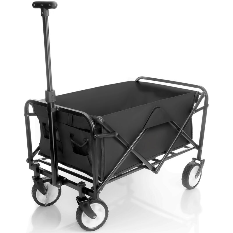 BigDean kompakter Bollerwagen faltbar schwarz bis 80kg belastbar – kleiner Bollerwagen platzsparend zusammenklappbar für Ausflüge, Camping & Einkäufe