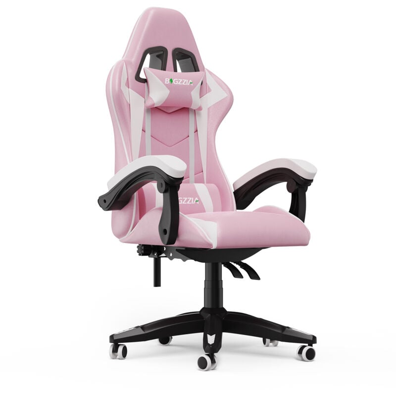 Bürostuhl Gaming Stuhl Gaming Sessel Ergonomischer Gamer Stuhl mit Kopfstütze Lendenkissen, Gepolstert Gaming Chair, Drehsessel Rosa Bigzzia