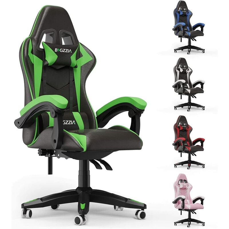 Bürostuhl Gaming Stuhl Gaming Sessel Ergonomischer Gamer Stuhl mit Kopfstütze Lendenkissen, Gepolstert Gaming Chair, Drehsessel Grün Bigzzia