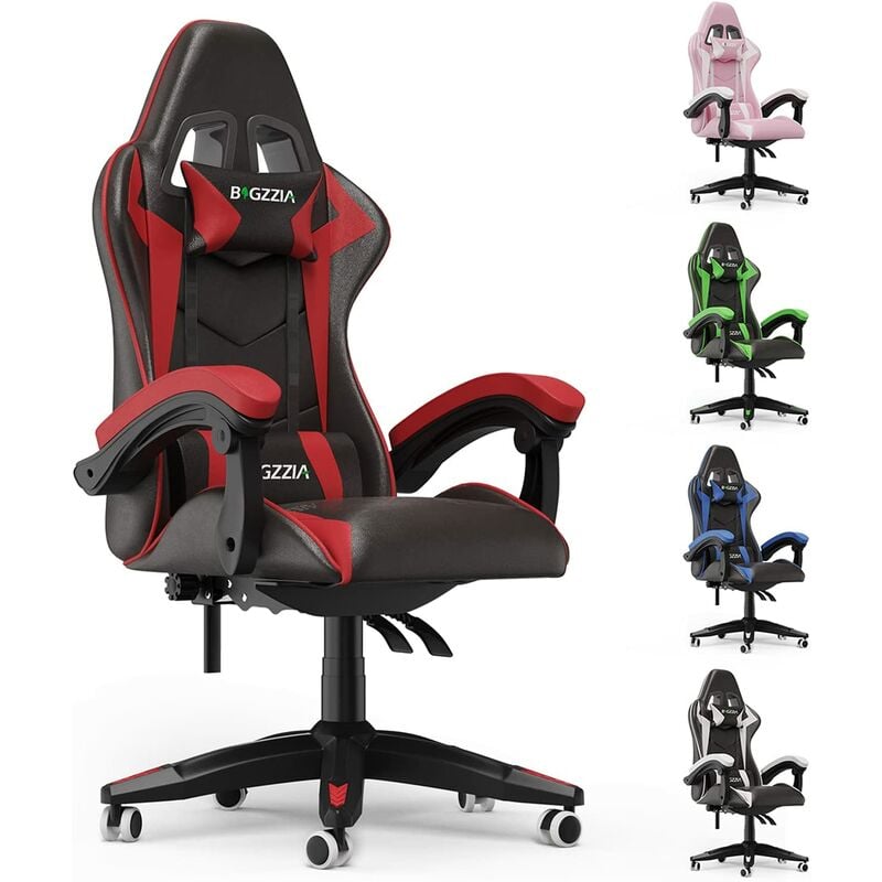 Bigzzia - Bürostuhl Gaming Stuhl Gaming Sessel Ergonomischer Gamer Stuhl mit Kopfstütze Lendenkissen, Gepolstert Gaming Chair, Drehsessel Rot