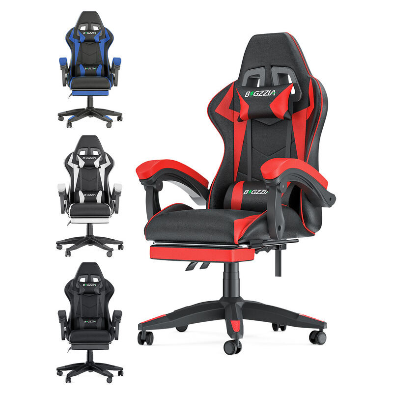 Bigzzia - Gaming Stuhl mit Fußstütze - Gaming Stühle Gamer Stühle Ergonomisch mit Lendenkissen + Kopfstütze Gaming Chair Höhenverstellbar
