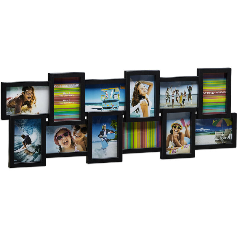 Relaxdays - Bilderrahmen Collage, Bildergalerie für 12 Bilder, Fotorahmen xl zum Aufhängen, mehrere Fotos, schwarz