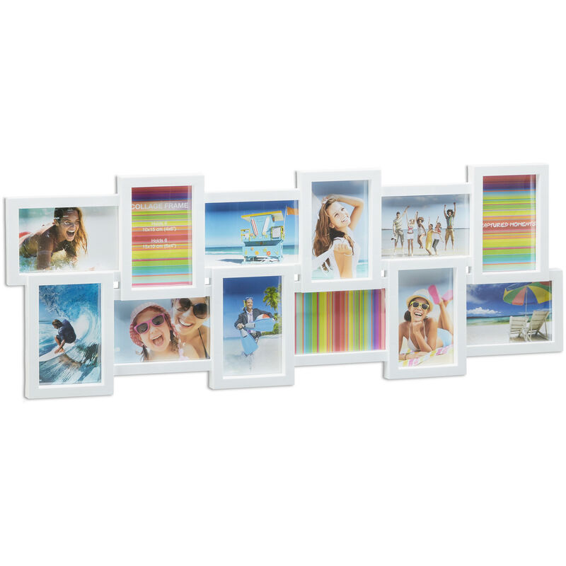Relaxdays - Bilderrahmen Collage, Bildergalerie für 12 Bilder, Fotorahmen xl zum Aufhängen, mehrere Fotos, weiß