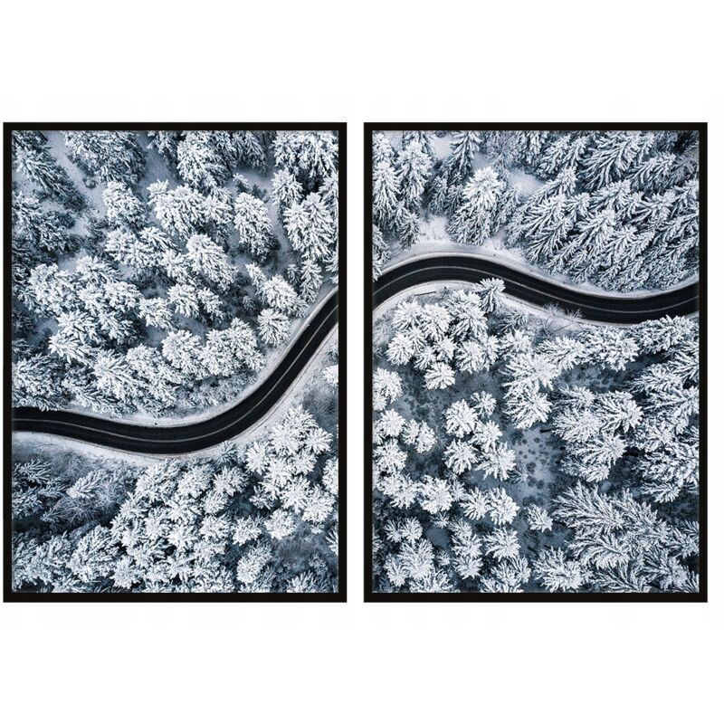 BILDPOSTER IM RAHMEN 53x73cm Diptychon 2er-Set Gemälde Winterwaldstraße P848