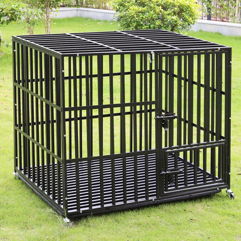 Hundezwinger Outdoor Hundekäfig große hunde mit 3 Türen und 4 Rollen Hundebox mit abnehmbar Bodenschale Drahtkäfig Hundetransportkäfig Gitterbox, xl