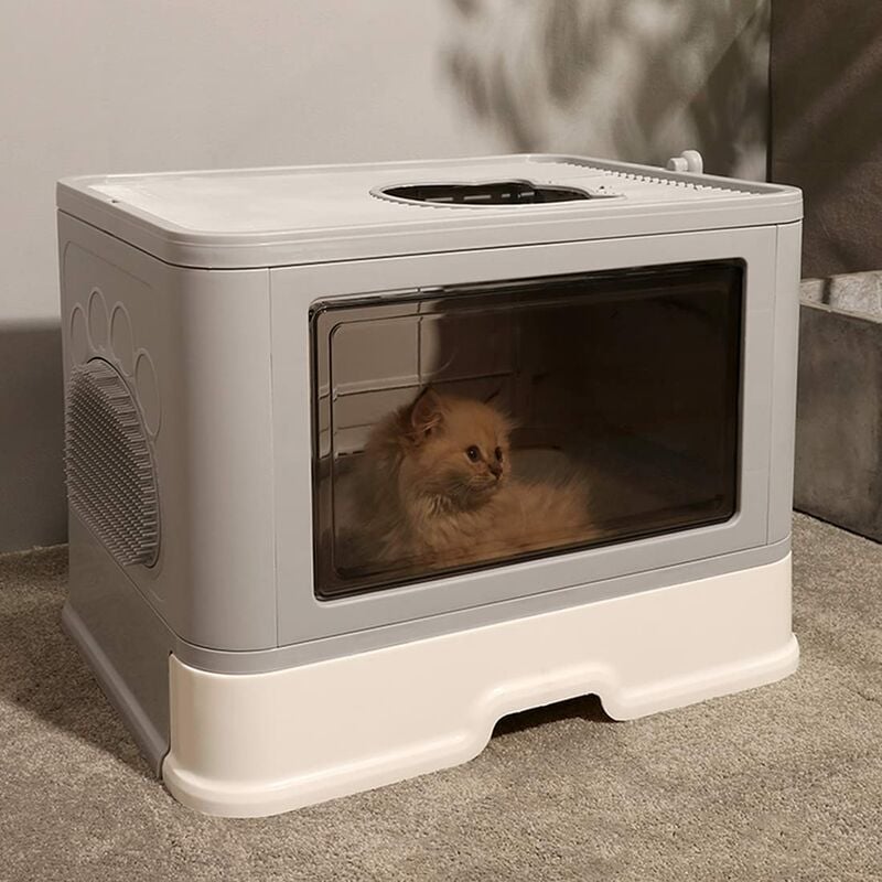 Bingo Paw - Katzentoilette xxl Katzenklo Faltbar Haubentoilette mit Haube, Schaufel, Massage Katzenbürste 50x38x37cm