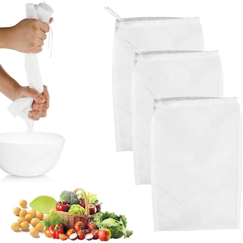 Bio Nussmilchbeutel 3er Set 20x30cm Waschbare Feines Passiertuch Nylon Filter für Nussmilch, Käse uvm.