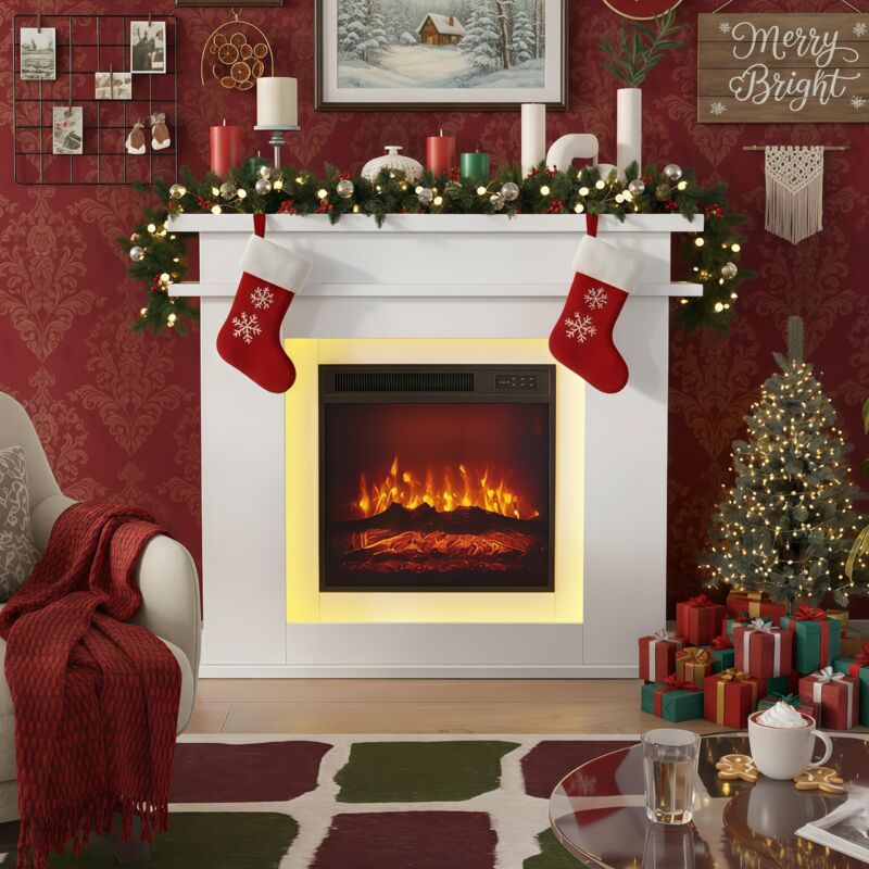 Bioethanol-Kamin mit farbiger 3D-Flamme und einstellbarem LED-Licht – 101x34x88 cm, moderner Kamin für das Wohnzimmer – Weiß