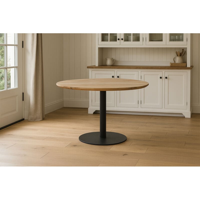 Bistrotisch Schweizer Kante massiv 110 cm Akazie naturfarben Säulengestell-rund schwarz BRASILIAN