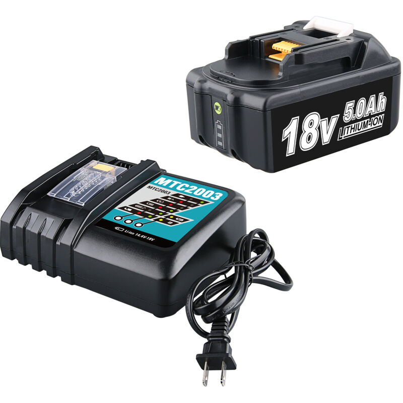 Pdstation - BL1860 18 v 5,0 Ah Akku und 3 a DC18RC Ladegerät für Makita, kompatibel mit Makita 18 v lxt Li-Ionen-Akkus BL1850 BL1840 BL1830 BL1820