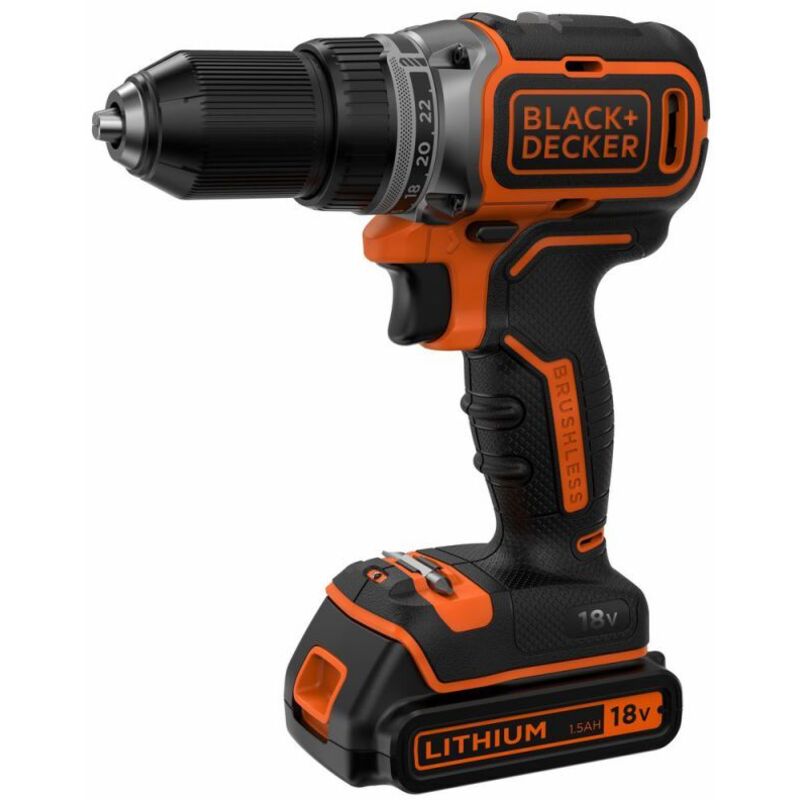 Black+decker Werkzeug - 18V Akku-Bohrschrauber, 2x 1,5 Ah Li-Ion Akku, Ladegerät BL186KB-QW