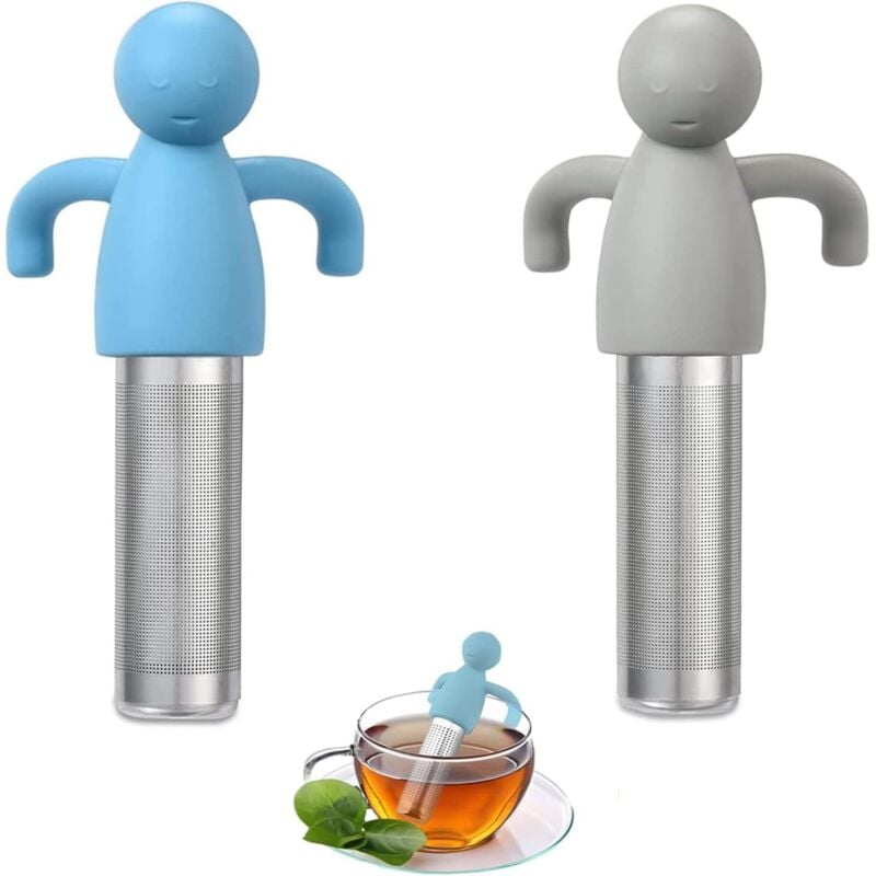 (Blau, Grau) Set mit 2 Tee-Eiern, hängendem Teesieb, Teesieb aus Stahl, Tee-Eiern mit Silikongriffen für losen Tee, Teekannen und Tassen.