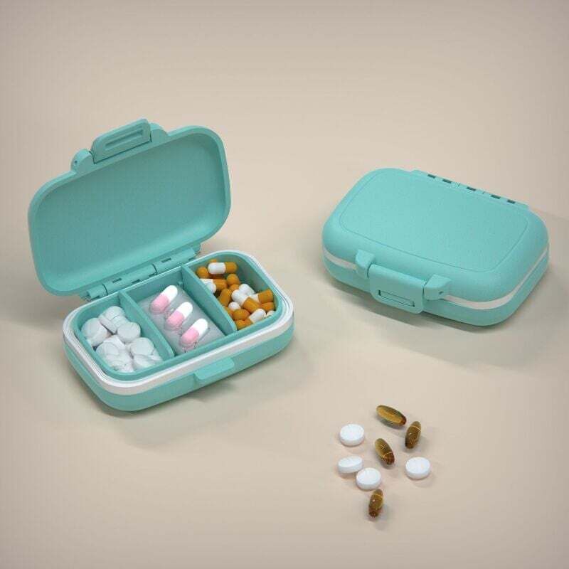 Pastillero pequeño (azul) con 3 compartimentos, organizador portátil, resistente a la humedad, dispensador de vitaminas para medicamentos diarios y