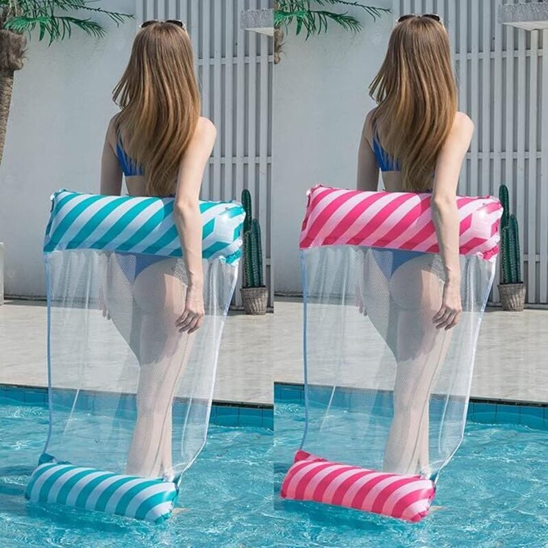 Linghhang - Blau und Pink, Aufblasbare Schwimmhängematte, Mehrzweck-Schwimmbett, 4-in-1-Schwimmhängematte (Sattel, Liegestuhl, Schlauchboot,