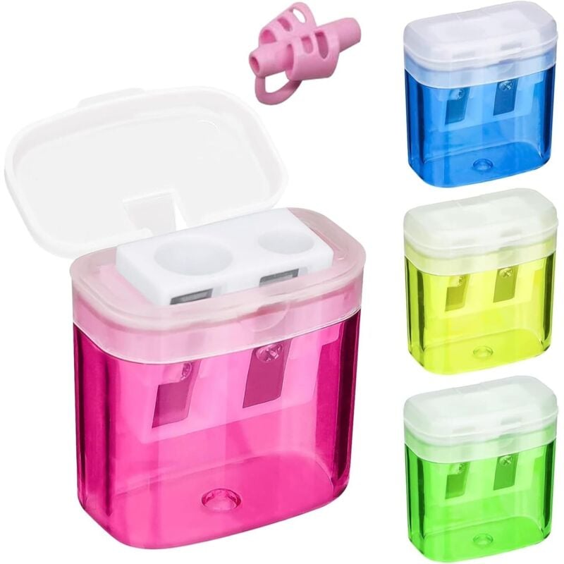 Bluedeer - Bleistiftspitzer 4er-Pack: ein Bleistiftspitzer mit Doppelloch und Deckel, ein Handspitzer für dicke und dünne Stifte und ein