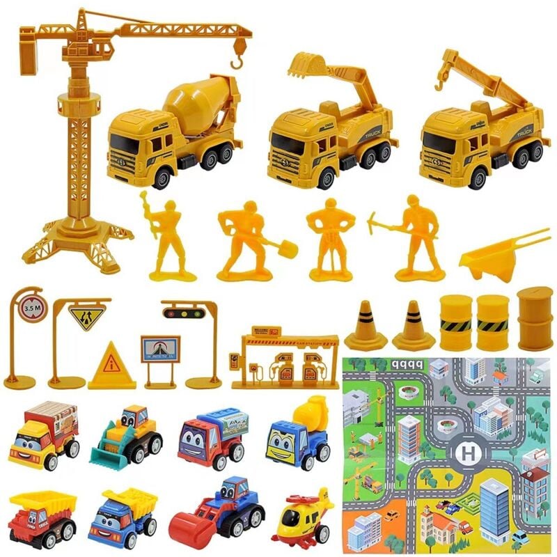 Blindbox mit Kinderteppich-Automodell aus Legierung – Autospielzeug-Geschenke für Jungen – 24-teilige Adventskalender-Blindbox – Feuerwehrauto aus