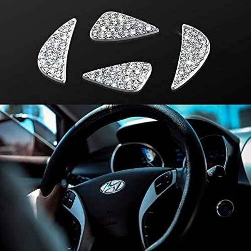 Bling Bling Auto-Lenkrad-Dekoration, Innenzubehör, Diamant-Lenkrad-Logo-Aufkleber, DIY-Strass-Lenkrad-Aufkleber-Abdeckung (kompatibel mit Hyundai)