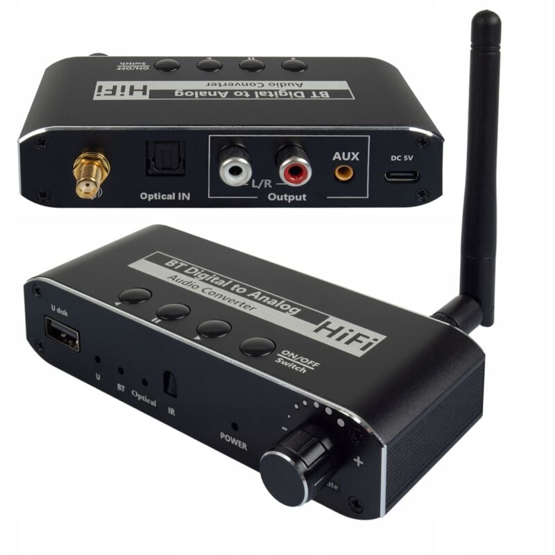 BLUETOOTH 5.0 RECEIVER AUDIO KONVERTER DAC TOSLINK 2x CINCH AUX BT + USB