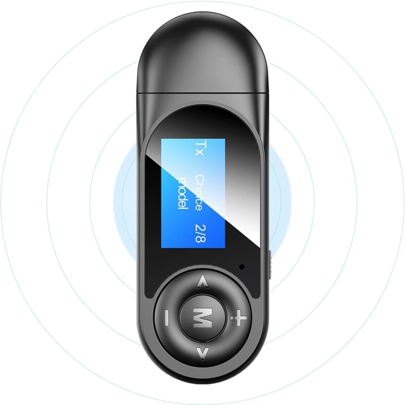 Aougo - Bluetooth 5.0-Sender und -Empfänger, 2-in-1-Bluetooth-Audio-Adapter mit sichtbarem LCD-Bildschirm, kabelloser Bluetooth-Sender und USB-Sender