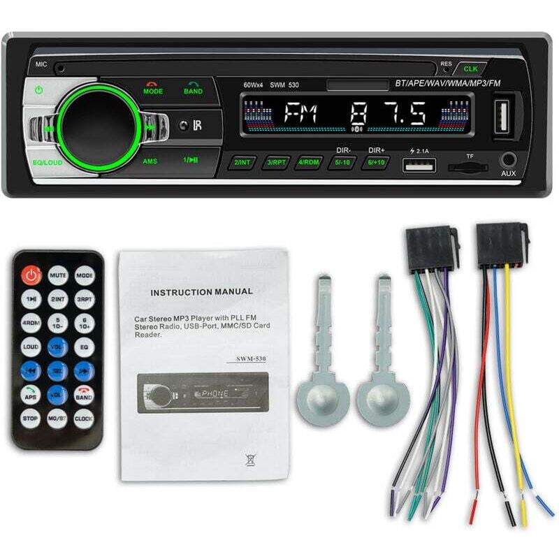 Bluetooth-Autoradio, 1-DIN-Autoradioempfänger mit MP3-Player, WMA-FM-Fernbedienung, zwei USB-Anschlüssen, 4 x 60 w Freisprech-Stereo, iOS- und