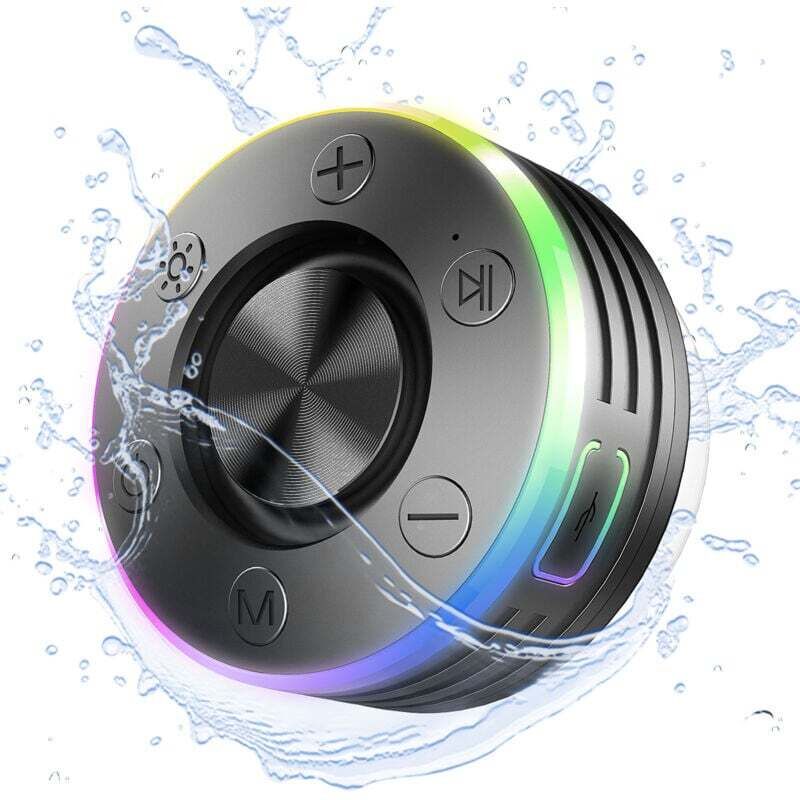 Bluetooth-Duschlautsprecher IP7 Wasserdichter Bluetooth-Lautsprecher, Duschlautsprecher mit Bluetooth-Anruf, leistungsstarker Saugnapf, LED-Licht,