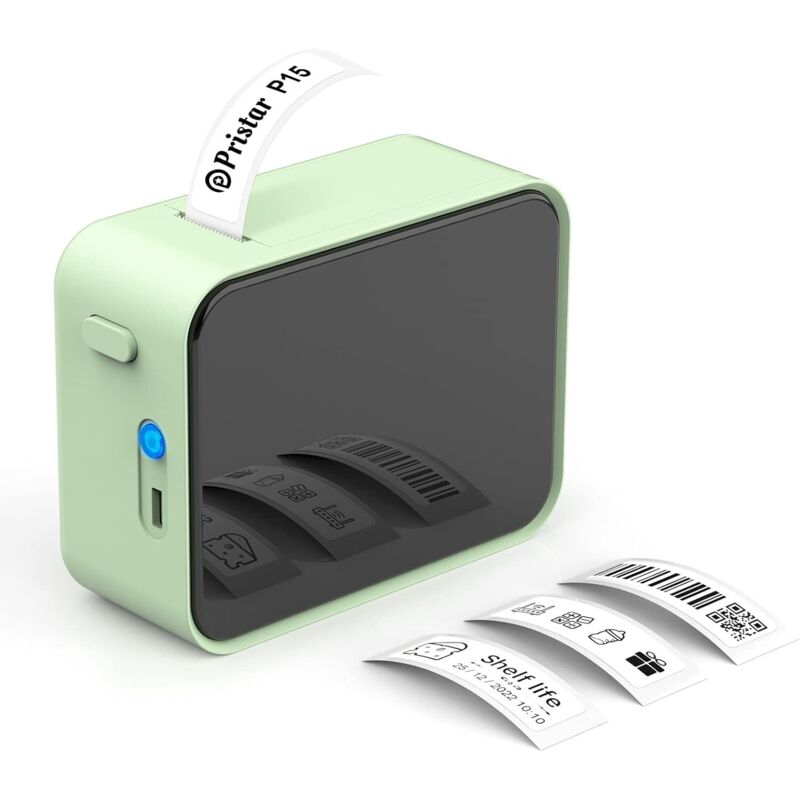 Bluetooth-Etikettendrucker, P15 Mini-Etikettendrucker, APP-Verbindung, kompatibel mit iOS und Android für Zuhause, Büro, Schule (grün)