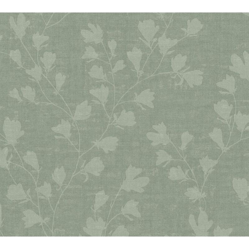 Profhome - Blumen Tapete 387473 heißgeprägte Vliestapete leicht strukturiert in Textiloptik matt grün minz-grün grün-grau 5,33 m2