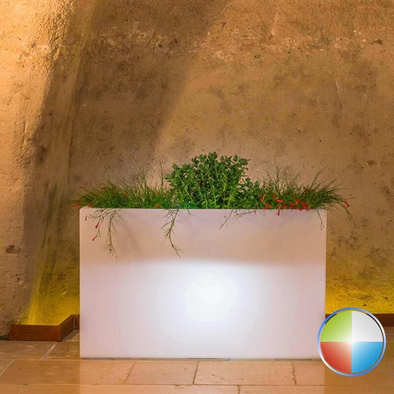 Monacis - Blumenkübel rechteckig aus Harz 80x35 cm mod. Flowerpot mit multicolor led mit Solarbatterie